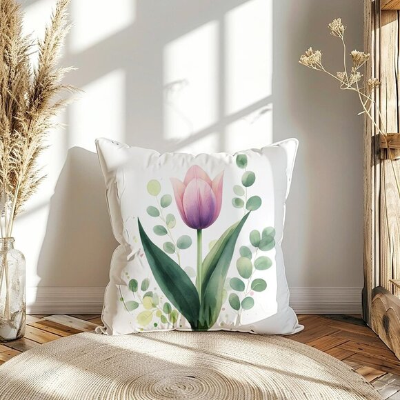 Modern Floral Square Pillow Cover: Soft Cushion for Living Room, Spring Decor - Picture 1 of 6